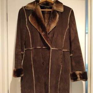 Marvin Richards Faux shearling but genuine leather suede fur coat, sz Small